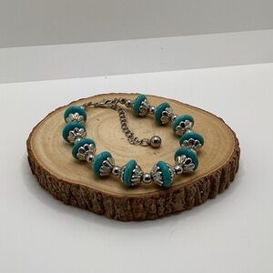 Silver and Turquoise Beaded Bracelet